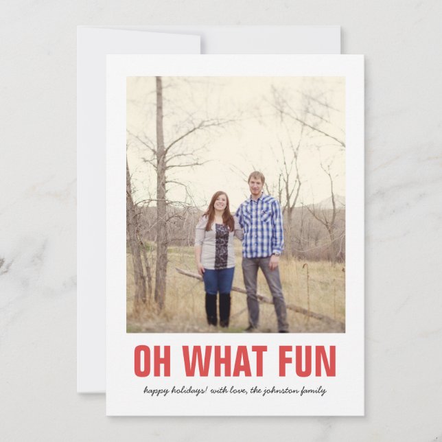 Red Oh What Fun Christmas Photo Flat Cards (Front)