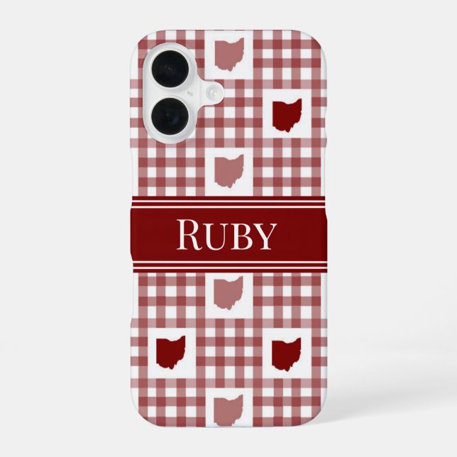 Red Ohio Gingham iPhone 16 Case (Back)