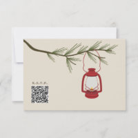 Red Oil Lantern Evergreen Camping Wedding QR Code