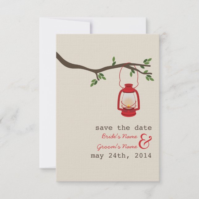 Red Oil Lantern Outdoor Wedding Save The Date (Front)