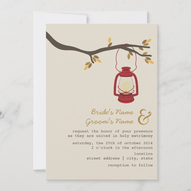Red Oil Lantern Wilderness / Camping Fall Wedding Invitation (Front)