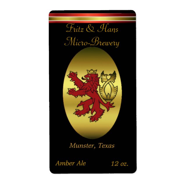 Red Old World Lion Home Made Beer Labels (Front)