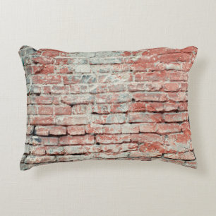 Red old worn brick wall texture background. Vintag Decorative Cushion