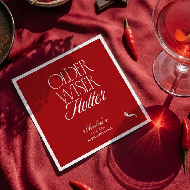 Red Older Wiser Hotter Birthday Napkin (Creator Uploaded)