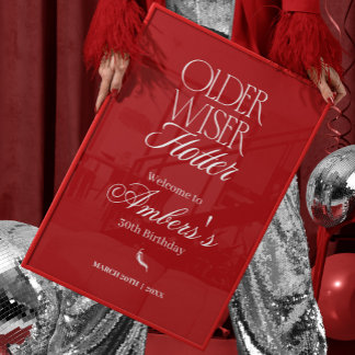 Red Older Wiser Hotter Birthday Poster