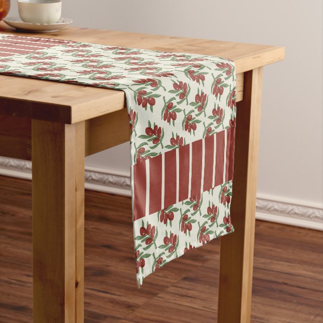 Red Olives and Stripes Table Runner (In Situ)