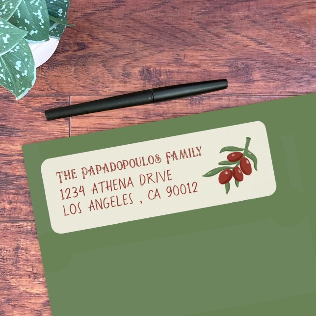 Red Olives On A Branch Yellow Return Address Label (Red olives on a branch return address label)