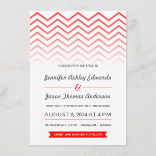 Red Ombre Chevron Wedding Invitations