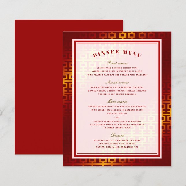 Red Ombre Double Happiness Chinese Wedding Menu (Front/Back)