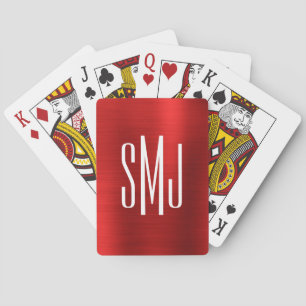 Red Ombre Foil Three Letter Monogram Playing Cards