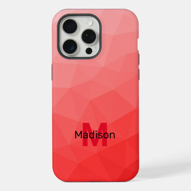 Red ombre geometric mesh pattern Monogram iPhone Case (Back)
