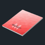 Red ombre geometric mesh pattern Monogram Notepad<br><div class="desc">Monogram Personalise notepad school office stationery with your custom initial and name. Triangle geometric mesh with light dark red ombre gradient.</div>