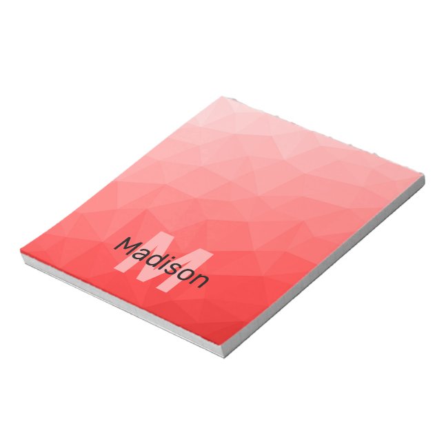 Red ombre geometric mesh pattern Monogram Notepad (Rotated)