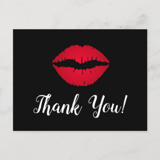 Red Ombre Lipstick Kiss Thank You Black Postcard
