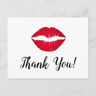 Red Ombre Lipstick Kiss Thank You Postcard