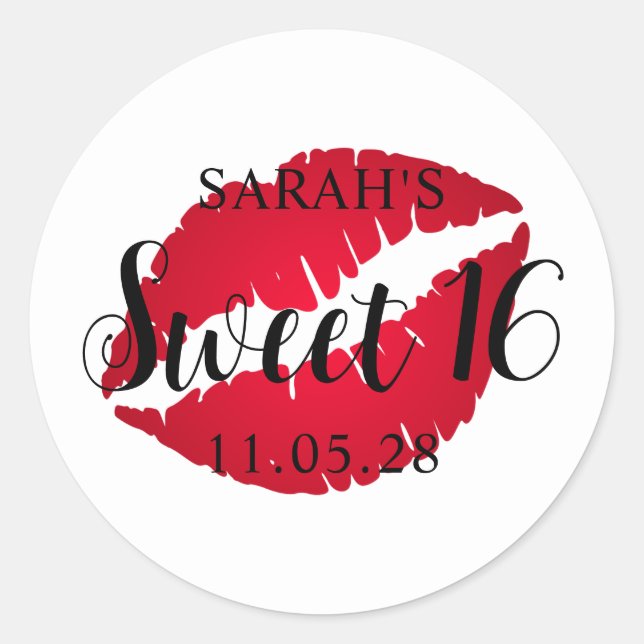 Red Ombre Lipstick Sweet 16 Classic Round Sticker (Front)