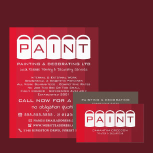Red Ombre, Paint Buckets, Painter & Decorator Business Card