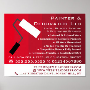 Red Ombre & Paint Roller, Painter & Decorator Poster