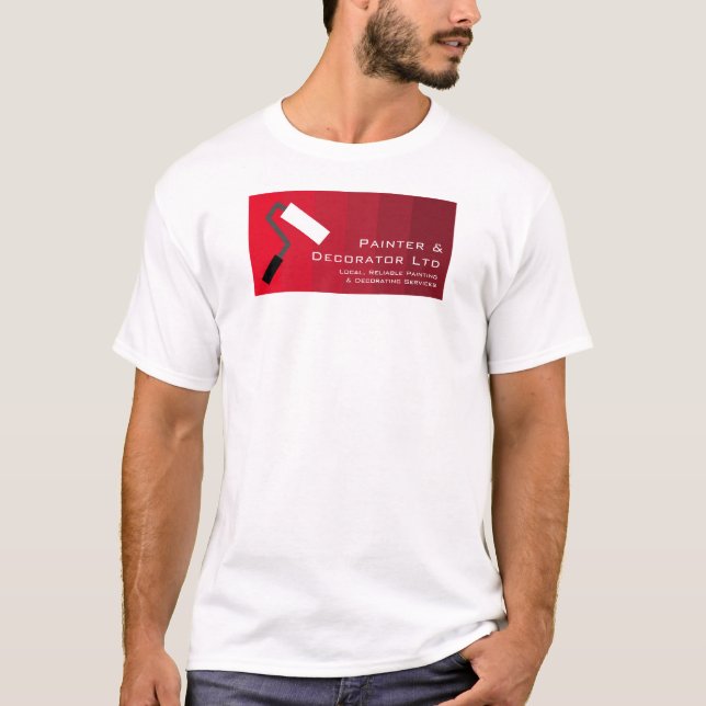 Red Ombre & Paint Roller, Painter & Decorator T-Shirt (Front)