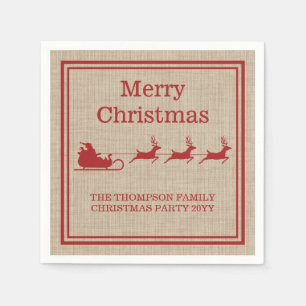 Red On Beige Santa's Sleigh Christmas Silhouette Napkin