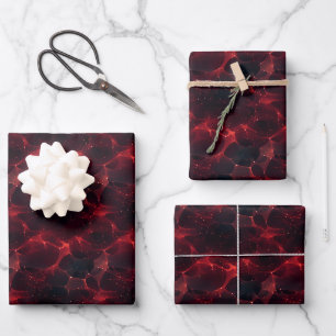 Red on Black Abstract Wrapping Paper Sheet