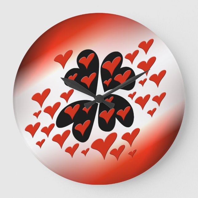 Red on Black Hearts Large Clock (Front)