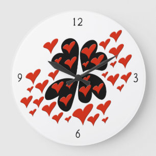 Red on Black Hearts Large Clock