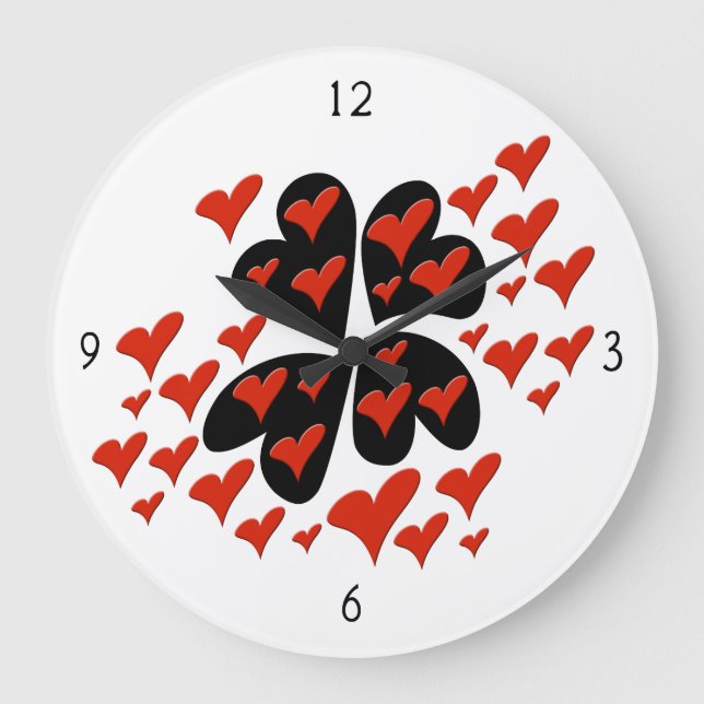 Red on Black Hearts Large Clock (Front)