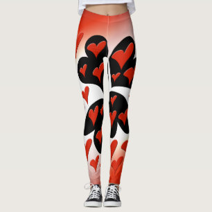 Red on Black Hearts Leggings