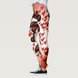 Red on Black Hearts Leggings