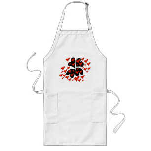 Red on Black Hearts Long Apron