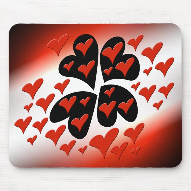 Red on Black Hearts Mouse Mat (Front)