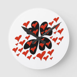 Red on Black Hearts Round Clock