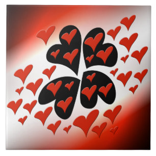 Red on Black Hearts Tile