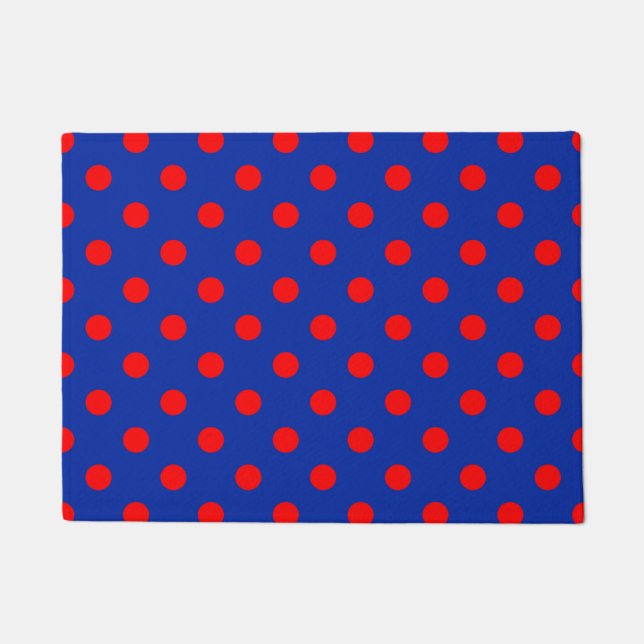 Red On Blue Polka Dots Pattern Design  Doormat (Front)