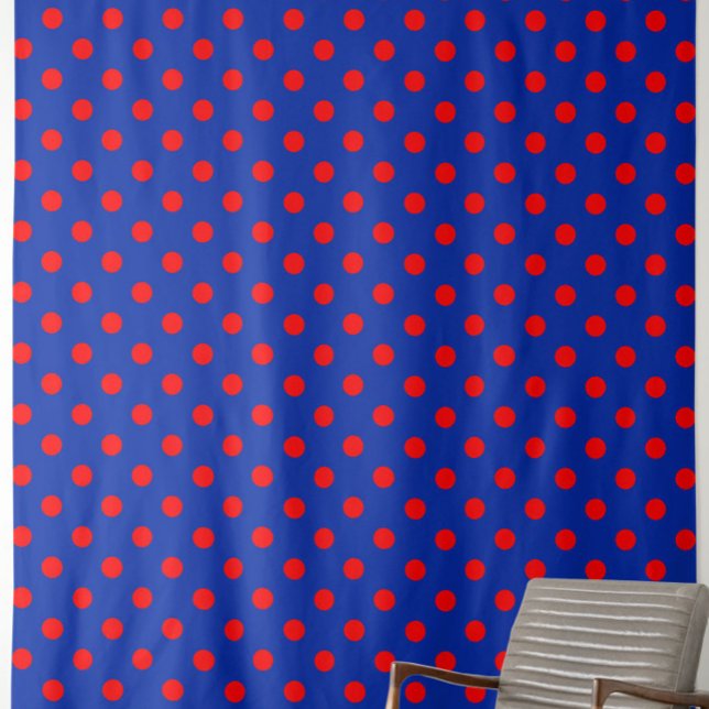 Red On Blue Polka Dots Pattern Design  Fabric (Creator Uploaded)