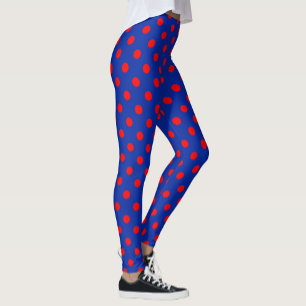 Red On Blue Polka Dots Pattern Design Leggings