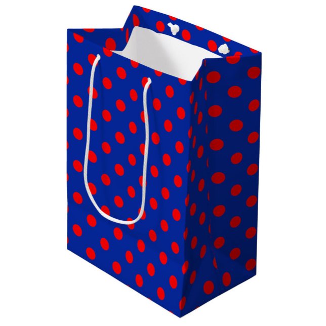 Red On Blue Polka Dots Pattern Design  Medium Gift Bag (Creator Uploaded)
