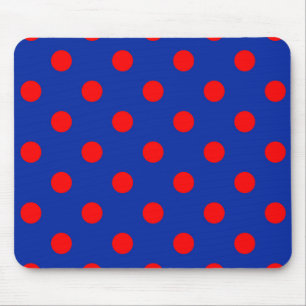 Red On Blue Polka Dots Pattern Design Mouse Mat