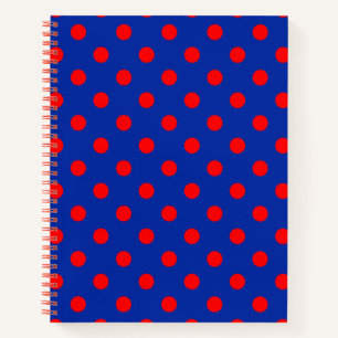Red On Blue Polka Dots Pattern Design Notebook