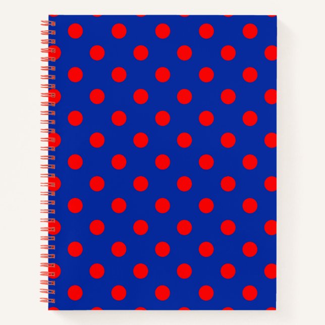 Red On Blue Polka Dots Pattern Design  Notebook (Front)