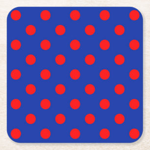 Red On Blue Polka Dots Pattern Design Square Paper Coaster