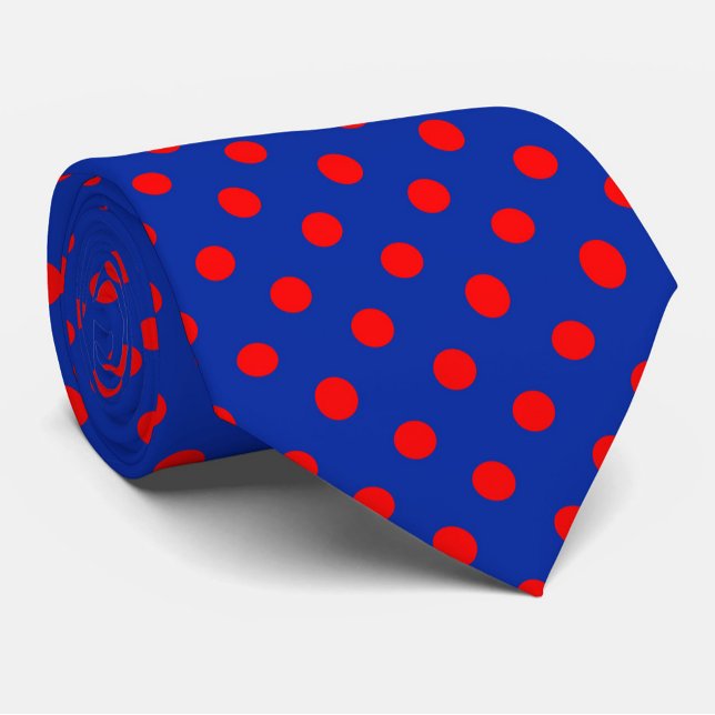 Red On Blue Polka Dots Pattern Design  Tie (Creator Uploaded)