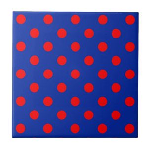 Red On Blue Polka Dots Pattern Design  Tile