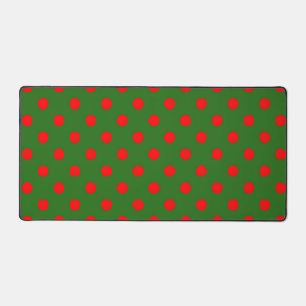 Red On Green Polka Dots Pattern Design Desk Mat