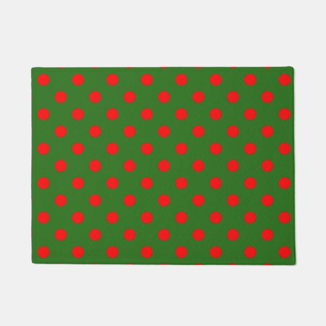 Red On Green Polka Dots Pattern Design  Doormat (Front)
