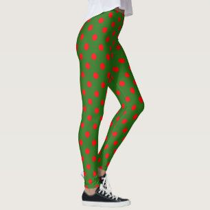 Red On Green Polka Dots Pattern Design  Leggings