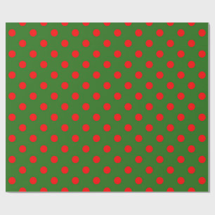 Red On Green Polka Dots Pattern Design  Wrapping Paper