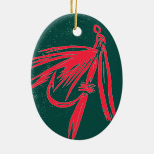 Red on green Wet Fly Christmas Ornament