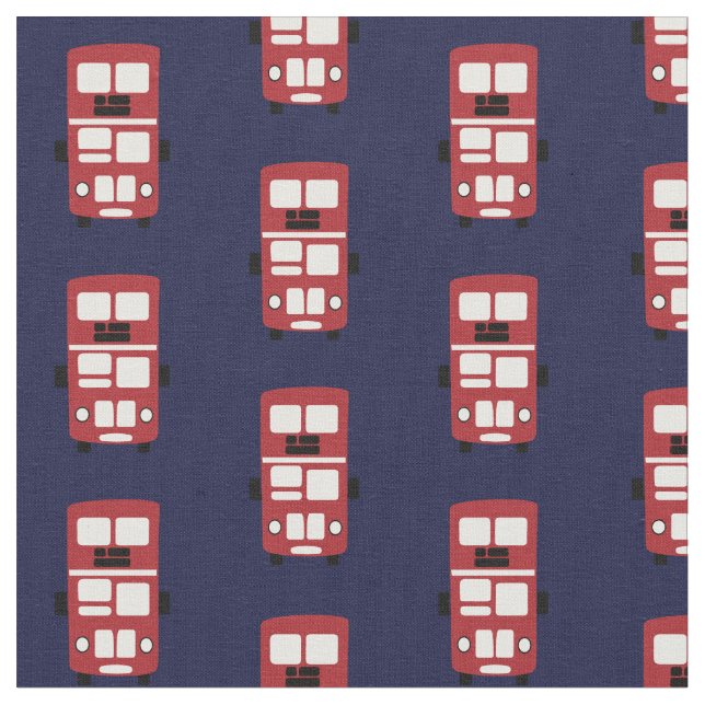 Red on navy double decker bus fabric (Close Up)